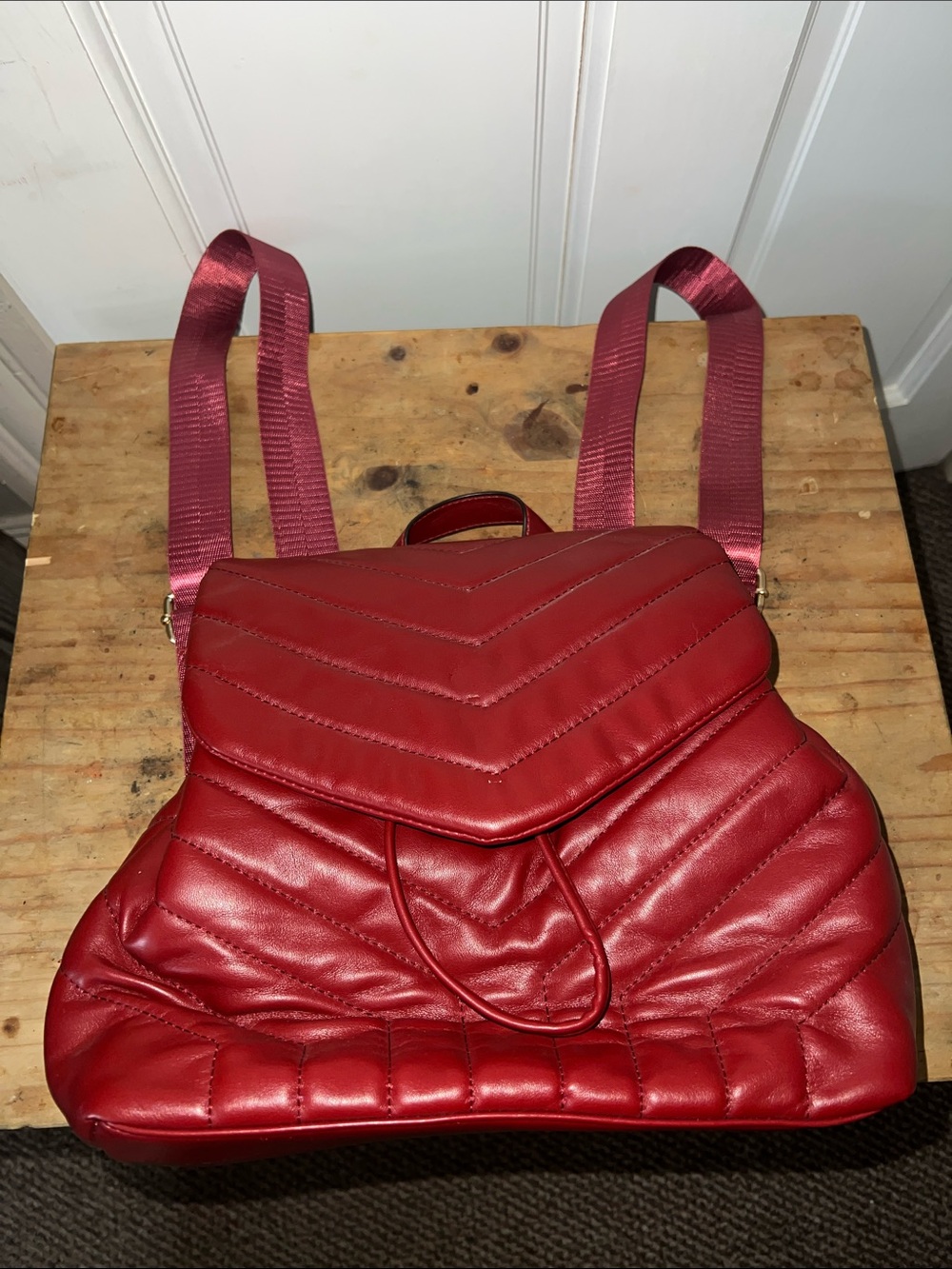 Quilted Red Women's Backpack - Stylish Everyday Bag